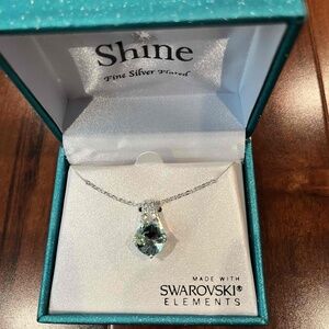 New NWT Shine Blue Necklace Pendant Silver Plated Swarovski Elements Gift Box